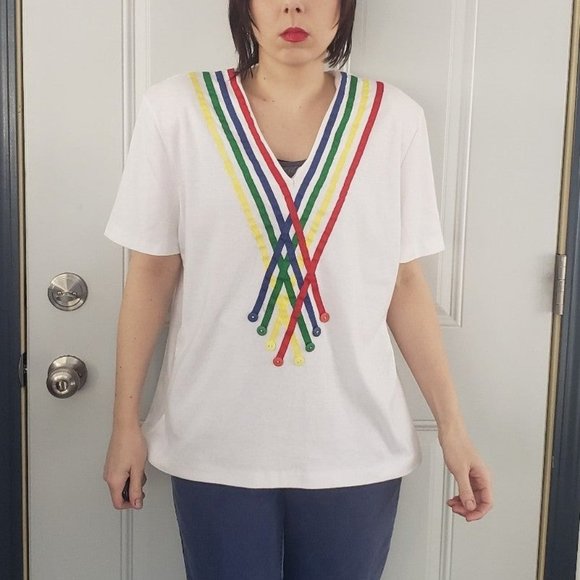80s White and Primary Color Tee‎ - Picture 1 of 4